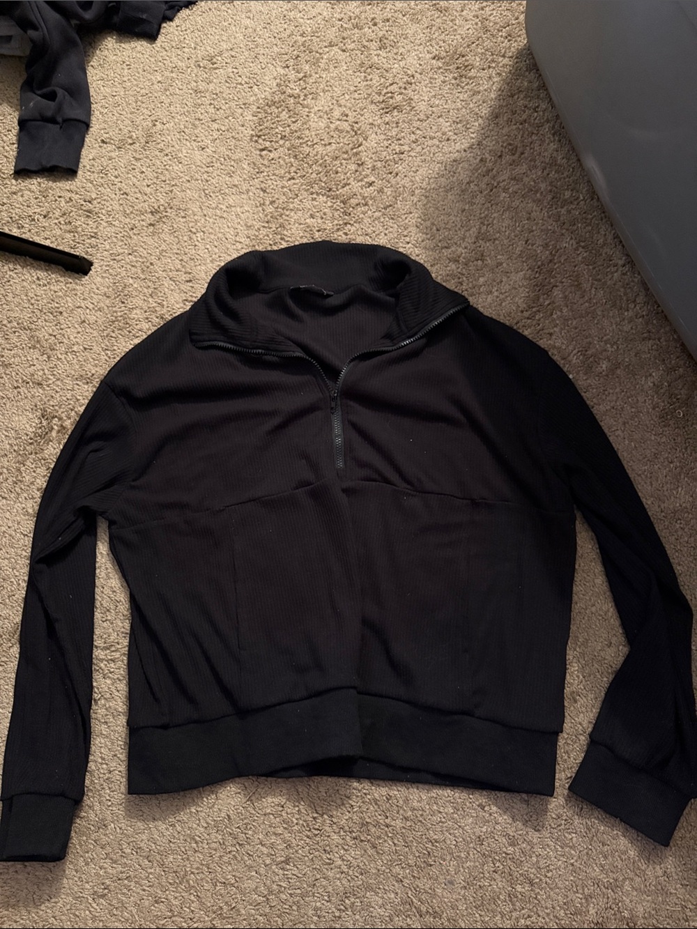 Black Quarter-Zip Ribbed Sweater